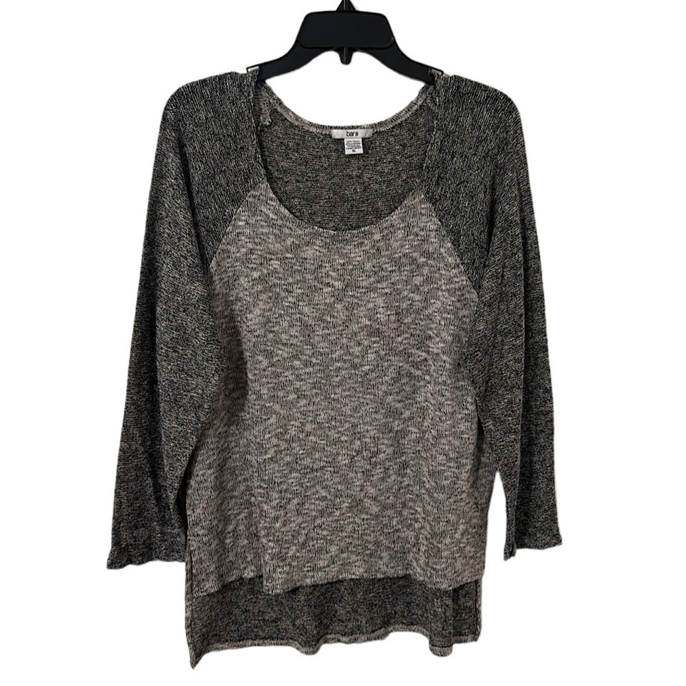 BAR III Women’s Black/Gray Crocket Long Sleeve High Low Top Size XL